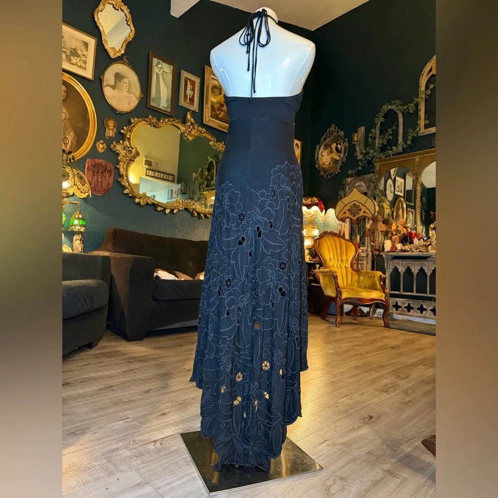 SKY Black Lace Halter High-Low Dress – Medium – Boho Witchy Y2K Vibes - Picture 5 of 11